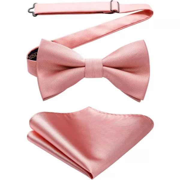 HISDERN Mens Pretied Bow Tie: Solid Color Tuxedo Bowtie and Pocket Square Set - Clip on Wedding Bow Ties for Men