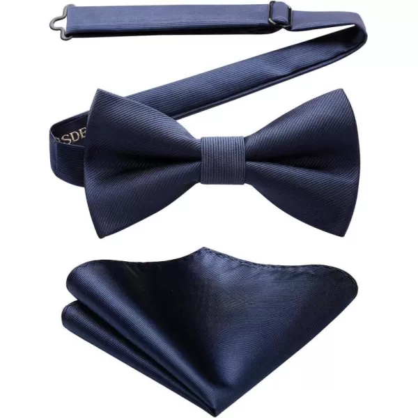 HISDERN Mens Pretied Bow Tie: Solid Color Tuxedo Bowtie and Pocket Square Set - Clip on Wedding Bow Ties for Men