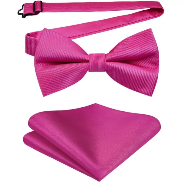 HISDERN Mens Pretied Bow Tie: Solid Color Tuxedo Bowtie and Pocket Square Set - Clip on Wedding Bow Ties for Men