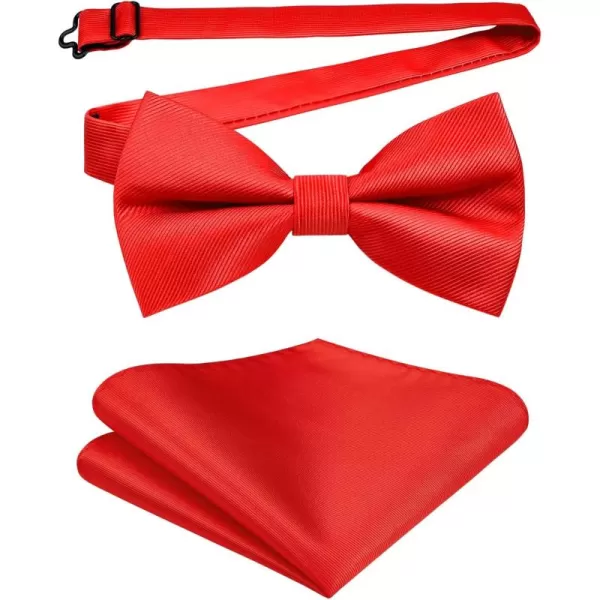 HISDERN Mens Pretied Bow Tie: Solid Color Tuxedo Bowtie and Pocket Square Set - Clip on Wedding Bow Ties for Men