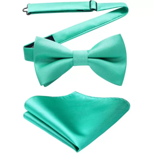 HISDERN Mens Pretied Bow Tie: Solid Color Tuxedo Bowtie and Pocket Square Set - Clip on Wedding Bow Ties for Men