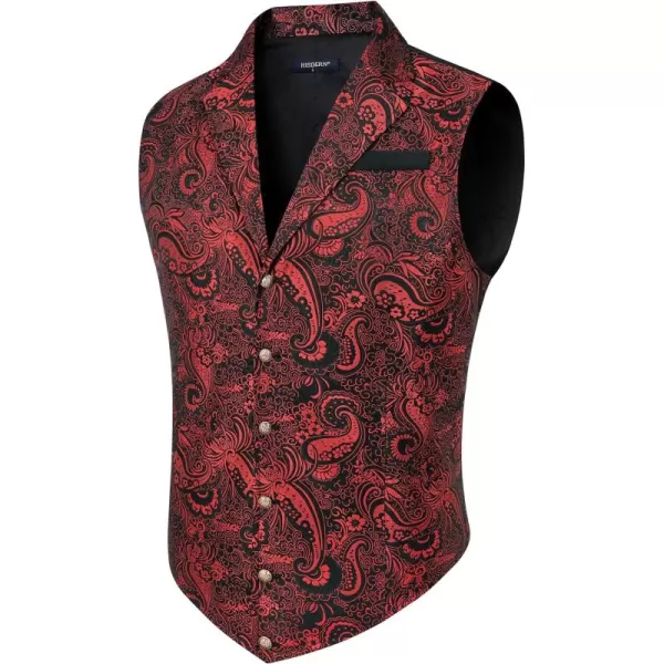 HISDERN Mens Shiny Paisley Suit Vest Victorian Steampunk Gothic Waistcoat for Men Wedding Party Suit or Tuxedo