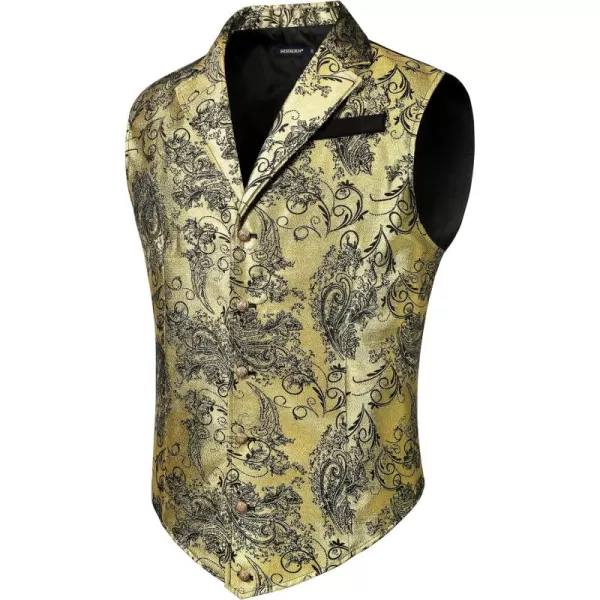 HISDERN Mens Shiny Paisley Suit Vest Victorian Steampunk Gothic Waistcoat for Men Wedding Party Suit or Tuxedo
