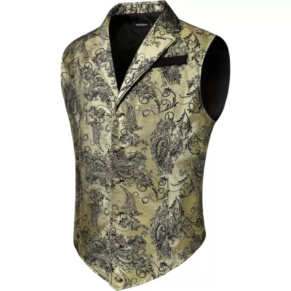 HISDERN Mens Shiny Paisley Suit Vest Victorian Steampunk Gothic Waistcoat for Men Wedding Party Suit or Tuxedo