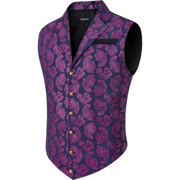 HISDERN Mens Shiny Paisley Suit Vest Victorian Steampunk Gothic Waistcoat for Men Wedding Party Suit or Tuxedo