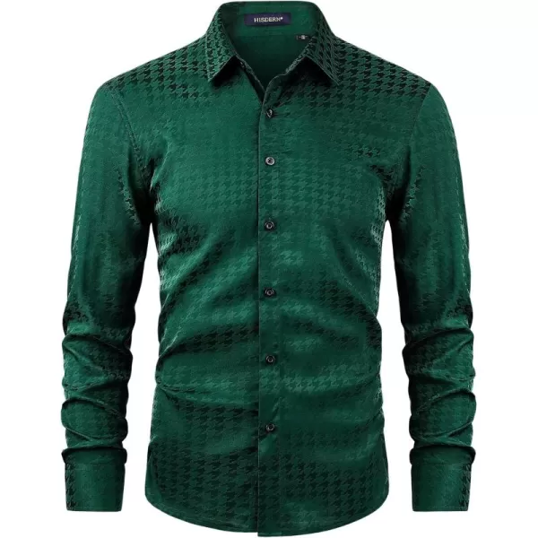 HISDERN Men's Shiny Satin Dress Shirts Luxury Floral Jacquard Slik Like Long Sleeve Fashion Shirt for Wedding Party Prom