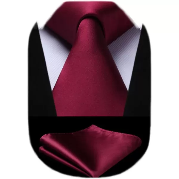 HISDERN Mens Solid Color Ties Formal Satin Necktie and Pocket Square Set Classic Wedding Business Tie &amp; Handkerchief