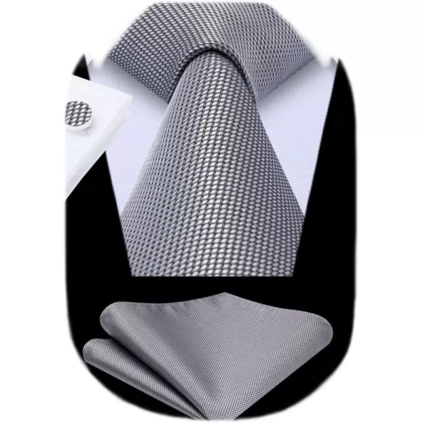 HISDERN Mens Solid Ties Formal Business Woven Tie and Pocket Square Cufflinks Set Classic Silk Satin Necktie Wedding