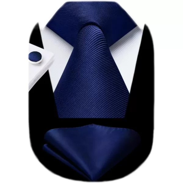 HISDERN Mens Solid Ties Formal Business Woven Tie and Pocket Square Cufflinks Set Classic Silk Satin Necktie Wedding