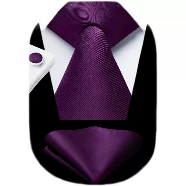 HISDERN Mens Solid Ties Formal Business Woven Tie and Pocket Square Cufflinks Set Classic Silk Satin Necktie Wedding