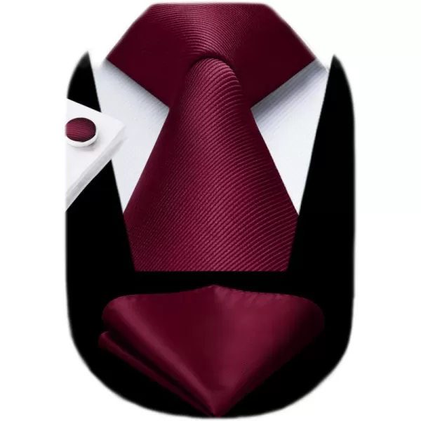HISDERN Mens Solid Ties Formal Business Woven Tie and Pocket Square Cufflinks Set Classic Silk Satin Necktie Wedding