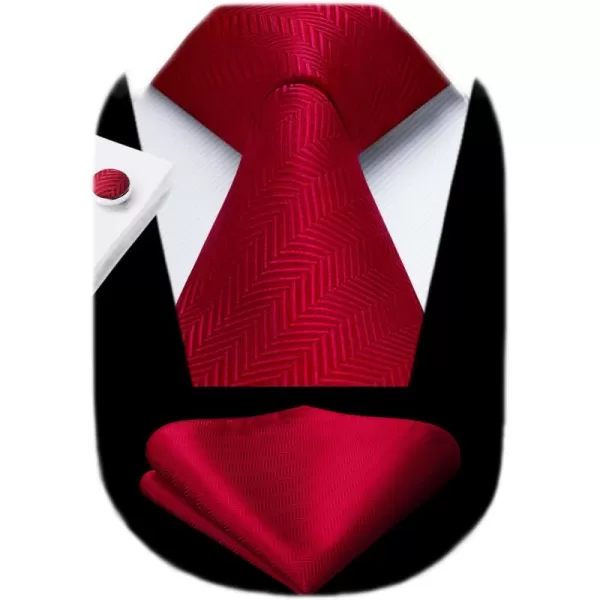 HISDERN Mens Solid Ties Formal Business Woven Tie and Pocket Square Cufflinks Set Classic Silk Satin Necktie Wedding