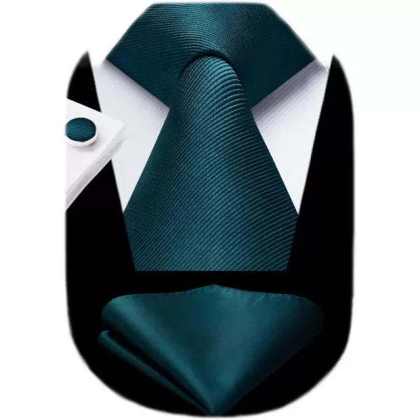 HISDERN Mens Solid Ties Formal Business Woven Tie and Pocket Square Cufflinks Set Classic Silk Satin Necktie Wedding