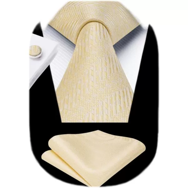 HISDERN Mens Solid Ties Formal Business Woven Tie and Pocket Square Cufflinks Set Classic Silk Satin Necktie Wedding