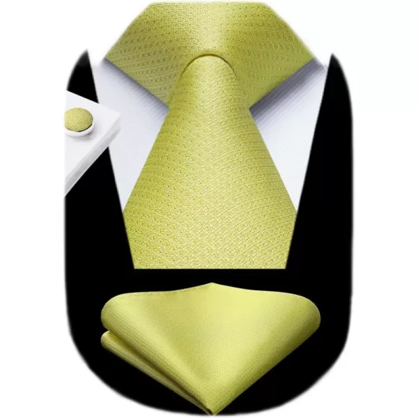 HISDERN Mens Solid Ties Formal Business Woven Tie and Pocket Square Cufflinks Set Classic Silk Satin Necktie Wedding