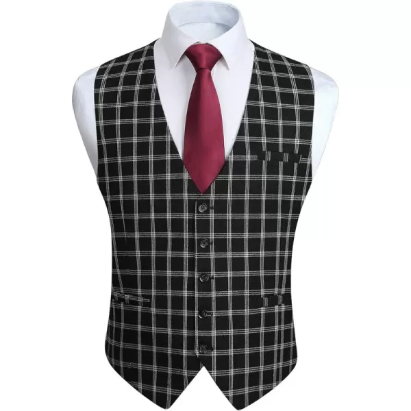 HISDERN Men's Suit Vest Business Formal Plaid Dress Waistcoat Slim Fit Vests for Men with 3 Pocket for Suit or Tuxedo
