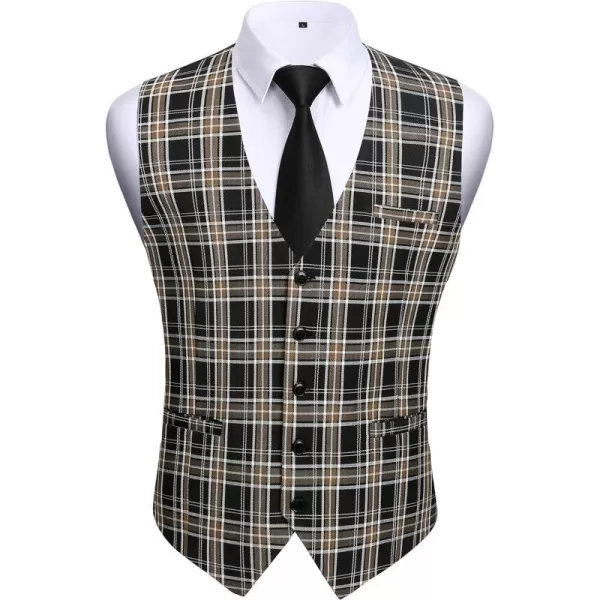 HISDERN Men's Suit Vest Business Formal Plaid Dress Waistcoat Slim Fit Vests for Men with 3 Pocket for Suit or Tuxedo