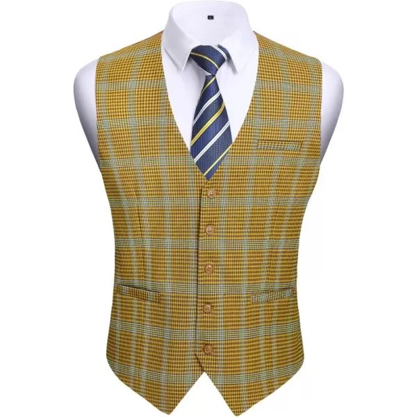 HISDERN Men's Suit Vest Business Formal Plaid Dress Waistcoat Slim Fit Vests for Men with 3 Pocket for Suit or Tuxedo
