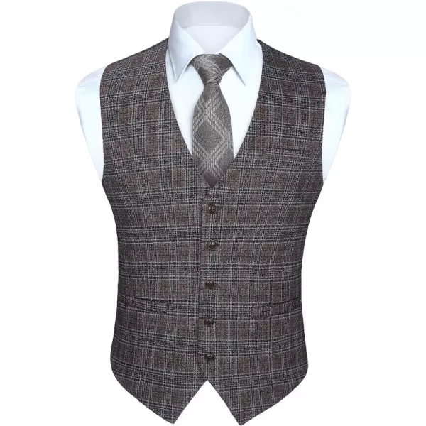 HISDERN Men's Suit Vest Business Formal Plaid Dress Waistcoat Slim Fit Vests for Men with 3 Pocket for Suit or Tuxedo