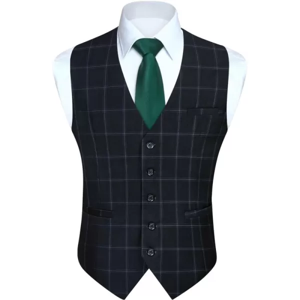 HISDERN Men's Suit Vest Business Formal Plaid Dress Waistcoat Slim Fit Vests for Men with 3 Pocket for Suit or Tuxedo
