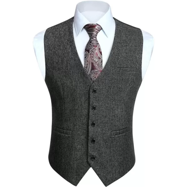 HISDERN Men's Suit Vest Business Formal Plaid Dress Waistcoat Slim Fit Vests for Men with 3 Pocket for Suit or Tuxedo