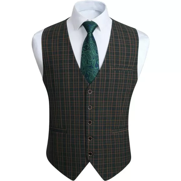 HISDERN Men's Suit Vest Business Formal Plaid Dress Waistcoat Slim Fit Vests for Men with 3 Pocket for Suit or Tuxedo
