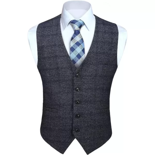 HISDERN Men's Suit Vest Business Formal Plaid Dress Waistcoat Slim Fit Vests for Men with 3 Pocket for Suit or Tuxedo