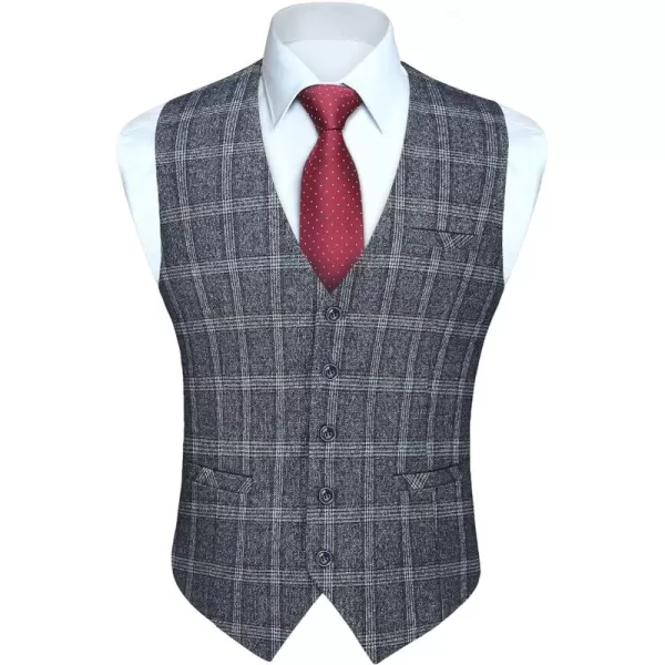 HISDERN Men's Suit Vest Business Formal Plaid Dress Waistcoat Slim Fit Vests for Men with 3 Pocket for Suit or Tuxedo