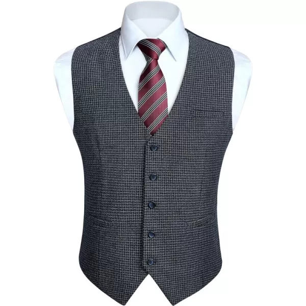 HISDERN Men's Suit Vest Business Formal Plaid Dress Waistcoat Slim Fit Vests for Men with 3 Pocket for Suit or Tuxedo