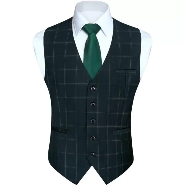 HISDERN Men's Suit Vest Business Formal Plaid Dress Waistcoat Slim Fit Vests for Men with 3 Pocket for Suit or Tuxedo