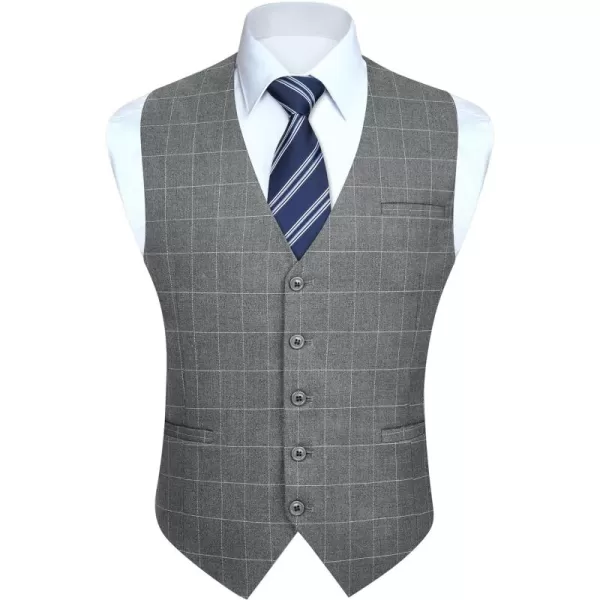 HISDERN Men's Suit Vest Business Formal Plaid Dress Waistcoat Slim Fit Vests for Men with 3 Pocket for Suit or Tuxedo