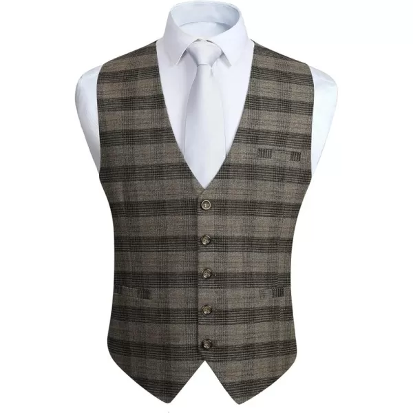 HISDERN Men's Suit Vest Business Formal Plaid Dress Waistcoat Slim Fit Vests for Men with 3 Pocket for Suit or Tuxedo