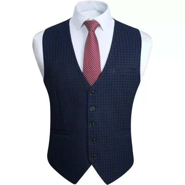 HISDERN Men's Suit Vest Business Formal Plaid Dress Waistcoat Slim Fit Vests for Men with 3 Pocket for Suit or Tuxedo