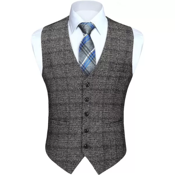 HISDERN Men's Suit Vest Business Formal Plaid Dress Waistcoat Slim Fit Vests for Men with 3 Pocket for Suit or Tuxedo