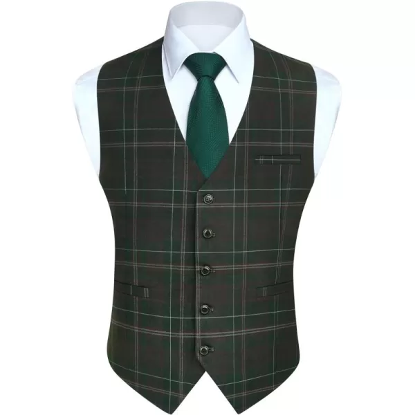 HISDERN Men's Suit Vest Business Formal Plaid Dress Waistcoat Slim Fit Vests for Men with 3 Pocket for Suit or Tuxedo
