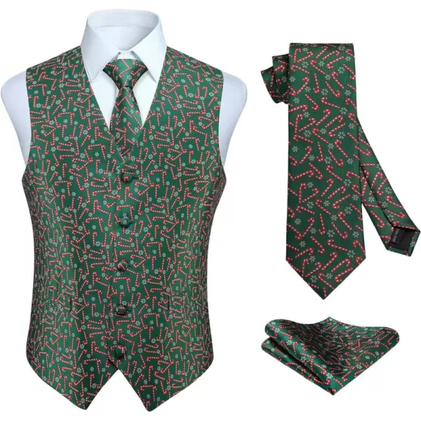 HISDERN Men's Suit Vest Christmas Holiday Season Party Jacquard Waistcoats Necktie Pocket Square Vest Suit Set