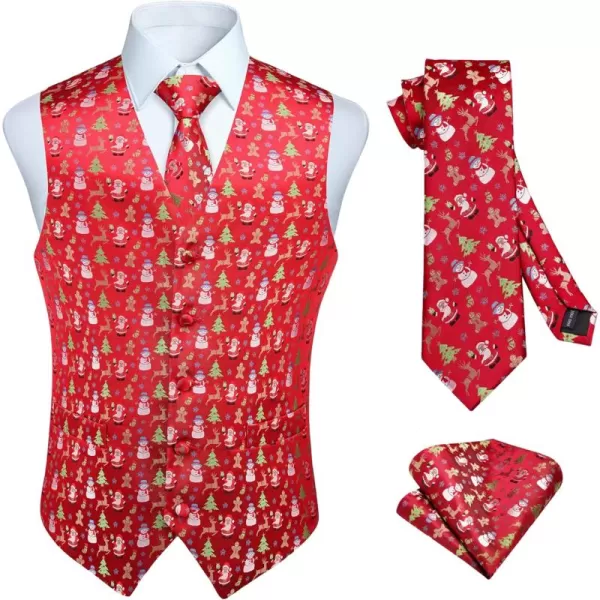 HISDERN Men's Suit Vest Christmas Holiday Season Party Jacquard Waistcoats Necktie Pocket Square Vest Suit Set