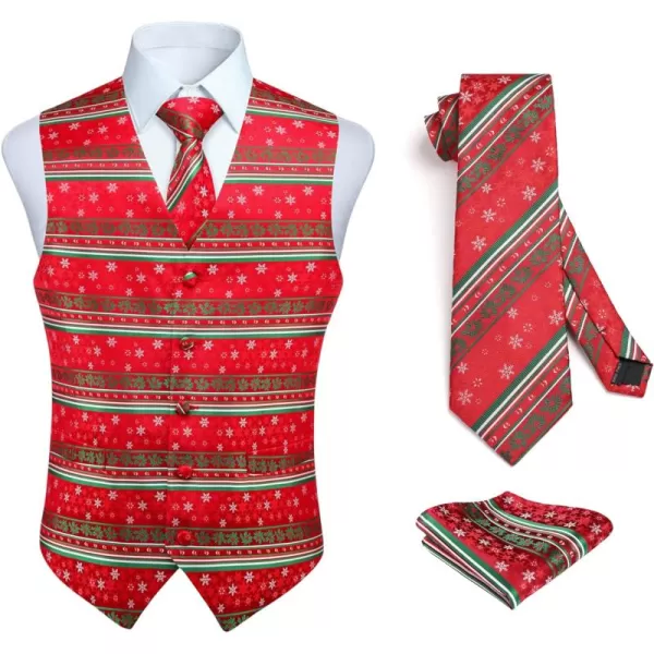 HISDERN Men's Suit Vest Christmas Holiday Season Party Jacquard Waistcoats Necktie Pocket Square Vest Suit Set