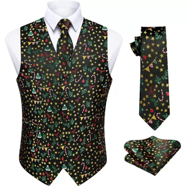 HISDERN Men's Suit Vest Christmas Holiday Season Party Jacquard Waistcoats Necktie Pocket Square Vest Suit Set