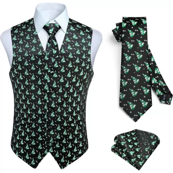 HISDERN Men's Suit Vest Christmas Holiday Season Party Jacquard Waistcoats Necktie Pocket Square Vest Suit Set