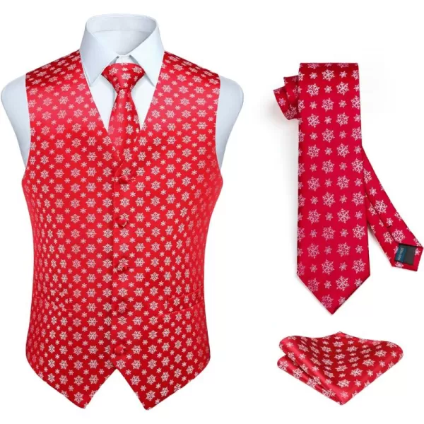 HISDERN Men's Suit Vest Christmas Holiday Season Party Jacquard Waistcoats Necktie Pocket Square Vest Suit Set