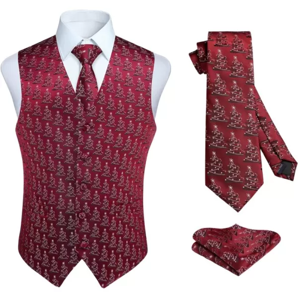 HISDERN Men's Suit Vest Christmas Holiday Season Party Jacquard Waistcoats Necktie Pocket Square Vest Suit Set