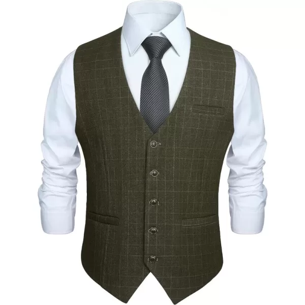 HISDERN Men's Suit Vest Plaid Dress Vest for Men Slim Fit Formal Business Waistcoat Tuxedo V-Ncek Solid Vest for Wedding