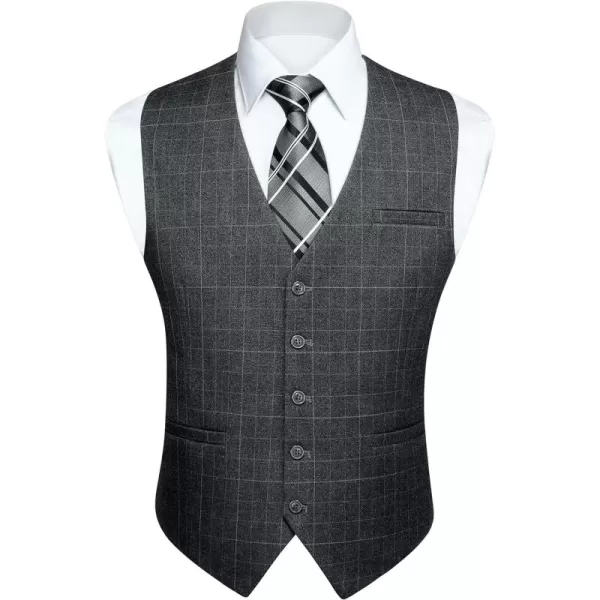HISDERN Men's Suit Vest Plaid Dress Vest for Men Slim Fit Formal Business Waistcoat Tuxedo V-Ncek Solid Vest for Wedding