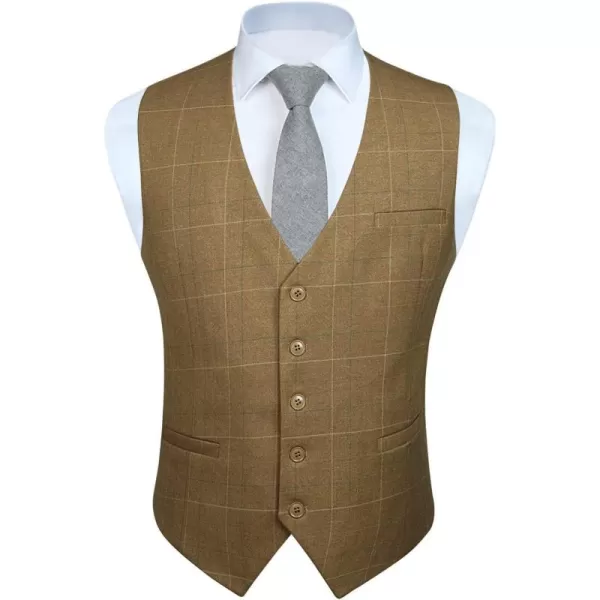 HISDERN Men's Suit Vest Plaid Dress Vest for Men Slim Fit Formal Business Waistcoat Tuxedo V-Ncek Solid Vest for Wedding