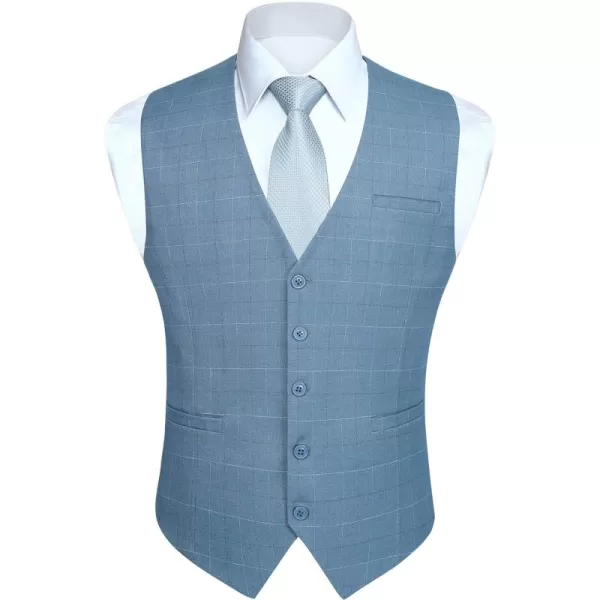 HISDERN Men's Suit Vest Plaid Dress Vest for Men Slim Fit Formal Business Waistcoat Tuxedo V-Ncek Solid Vest for Wedding