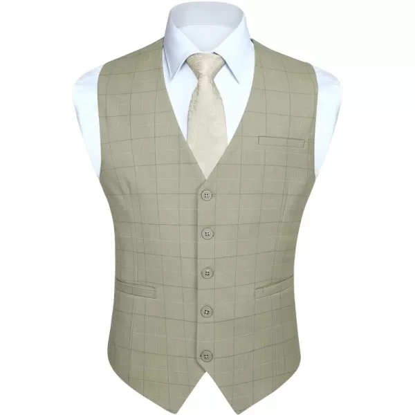 HISDERN Men's Suit Vest Plaid Dress Vest for Men Slim Fit Formal Business Waistcoat Tuxedo V-Ncek Solid Vest for Wedding