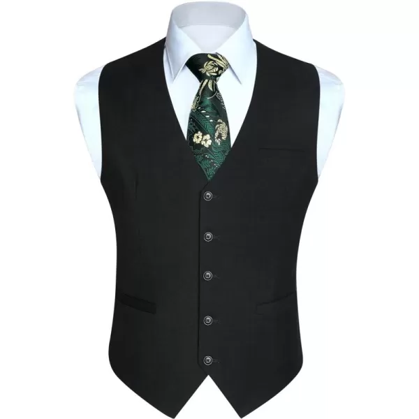 HISDERN Men's Suit Vest Plaid Dress Vest for Men Slim Fit Formal Business Waistcoat Tuxedo V-Ncek Solid Vest for Wedding