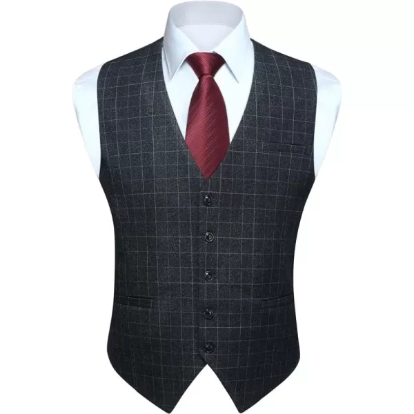 HISDERN Men's Suit Vest Plaid Dress Vest for Men Slim Fit Formal Business Waistcoat Tuxedo V-Ncek Solid Vest for Wedding
