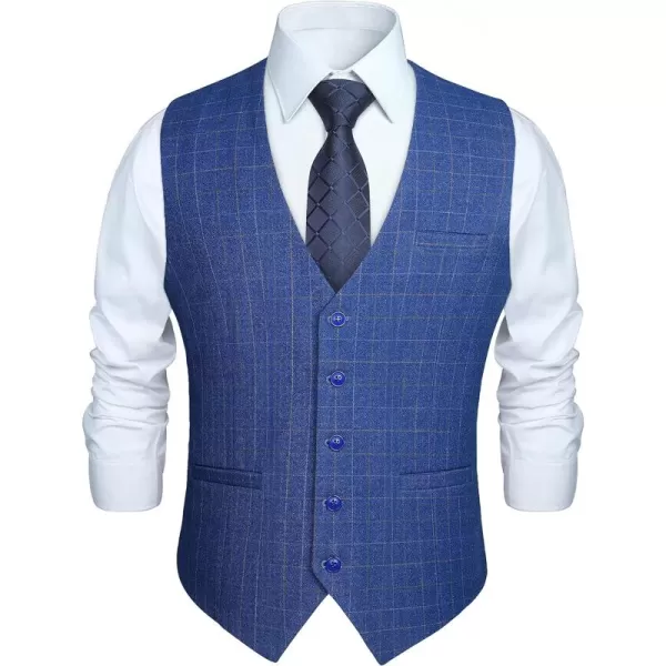 HISDERN Men's Suit Vest Plaid Dress Vest for Men Slim Fit Formal Business Waistcoat Tuxedo V-Ncek Solid Vest for Wedding